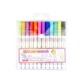 Set of 12 colors double line outline markers for DIY greeting cards and drawing - White Barrel 12 Colors Set