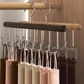 Solid wood multi-hook hanger in walnut and natural finish for belts and scarves - 2 Pieces / Round 8 Hooks Natural + Retro