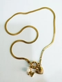 Gold herringbone chain necklace with pearl, M-letter charm, and heart pendant - Letter M