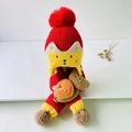 Red knit hat and scarf set for toddlers featuring cartoon bear ears and plush pom-poms - Red Bear Set