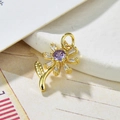 Elegant gold sunflower necklace with purple gemstone and clear crystal petals - Purple