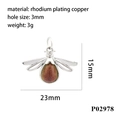 Dettaglio del ciondolo a libellula in rame rodiato di 23x15mm con cristalli colorati - Ape Marrone Rosso Argento (P02978)