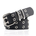 Cinturón punk de cuero negro con ojales metálicos de estrella y hebilla de doble punta - 124cm / Negro