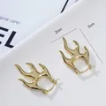 Punk style golden lava flame hoop earrings with a metallic mirror finish for couples - Gold Flame / Gold