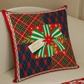Fodera per cuscino natalizio con patchwork a quadri rosso verde e motivo regalo - Stile Scatola Regalo a Quadri Rossi e Verdi / 45*45cm Peluche Corto Senza Nucleo