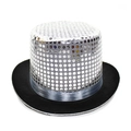 Sombrero de copa vintage de lentejuelas plateadas con ala negra y cinta azul - Adult-58cm / Lentejuelas-plata