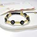 Bracciale Evil Eye intrecciato a mano con perline nere e accenti in rame dorato per uomo - Stile Occhio del Diavolo Nero (221025G-D-1)