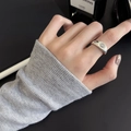 Minimalist silver 925 sterling silver wide band ring featuring an engraved smiley face icon - Smiley Face Wide Silver Style(JZ0042)