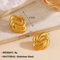 18K gold plated stainless steel twisted square earrings in golden finish on stone - Gold Spiral Round (Gold Earrings 2)