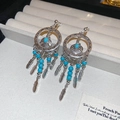 Bohemian silver drop earrings with turquoise beads and eagle feather charms - 37# Indian Style Sacred Bird Feather Ear Clip - Silver