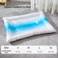 Tabla de tallas de alfombra refrescante azul para perros y gatos, disponible de S a XL - Nido de Hielo Degradado Azul