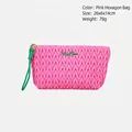 Pink quilted makeup bag with green zipper strap and MildBliss logo 26x6x14cm - Hexagonal Bag / Pink