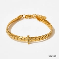 Gold-tone snake chain bracelet featuring a bar pendant with inlaid blue crystals - Gold Bracelet with Blue Stone (SBK117)