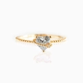 Beaded gold ring featuring a heart-shaped blue zircon center stone and side accents - White Zircon Heart-Gold