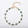 18k gold plated stainless steel bracelet with green glitter heart charms and lobster clasp - 17+5cm / Green