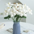 Handmade crochet white lily bouquet with yellow accents in a blue geometric vase - Bloomed White Tulip