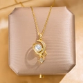 Golden moon and pearl pendant necklace with zircon stars on brushed jewelry box - Moon Planet