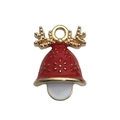 Pendaglio a campana con corna di renna natalizia in smalto rosso e oro per gioielli - Campanella di Natale (14204) / 1 Pezzo (14x21mm)