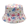 Détail d'un chapeau bob blanc avec imprimé floral aquarelle coloré et surpiqûres parallèles - M(56-58cm) / Style Floral et Feuilles Aquarelle aux Tons Rouges et Jaunes (2#)