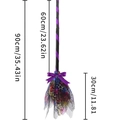 Detailed dimensions of the Halloween LED witch broom with purple ribbon and spider web mesh - Color Printed Spider Web (With Bow + Ribbon)
