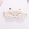Detail of pink plush cat eye mask showing soft texture and eyelash embroidery - Beige Cat
