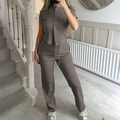 Completo in maglia a coste tortora con cardigan a maniche corte e pantaloni con coulisse - S / grigio scuro
