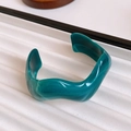 Detail of blue resin open bangle featuring a flowing marble texture and gold plating - Dark Green Marble Pattern Wave Style (No. 10 Bracelet - Dark Green - Wave)