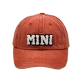 Brick red baseball cap featuring white plush MINI letter embroidery on washed cotton fabric - MINI Style / Orange