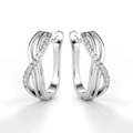 Orecchini a cerchio geometrici intrecciati in argento con pavé di zirconi lucidi - Oro Bianco