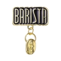 Black enamel barista badge with a realistic gold-plated coffee bean pendant accessory - Coffee Bean Style (XZ7919)