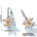 Detail view of lotus zircon earrings showing dimensions 2.4cm height and 1.4cm width - Platinum Plated Champagne Zircon