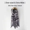 Long winter scarf with grey, black, and white striped patterns and tassels - Retro Wide Stripe Grey Series