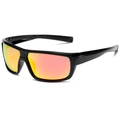 Polarized cycling sunglasses with glossy black frame and orange-red mirrored lenses - Bright Black/Red Mirror