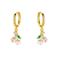 Orecchini a ciliegia in argento S925 con pietre occhio di gatto rosa e dettagli foglia verde - Oro