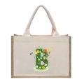 Linen tote bag with letter B floral print and woven handles in beige color - Floral Letter B