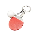 Miniature red metal table tennis racket keychain with white ball and ring charm - Red