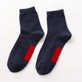 Men's navy blue cotton blend socks with striking red soles and breathable fabric - Crew / Navy Blue