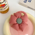 Floral fabric hair tie featuring pink petals and a green button center for girls - Bean Paste Red Big Flower Scrunchie
