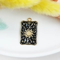 DIY Tarot 'The Sun' rectangular black enamel and gold alloy pendant for jewelry making - The Sun