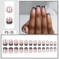 Square French press-on nails with nude pink base and black tips, style FS-35 set - FS-35 Nude Pink Base Black Tip Square Shape