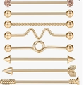 Rose gold industrial barbell set featuring arrow and screw designs in stainless steel - Gold 8Pcs Set