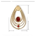 Detailed view showing teardrop pendant dimensions 42x25mm with red natural stone inlay - YE447-2 Teardrop Gold Red Stone