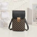 Classic vintage floral crossbody phone bag with black flap and golden metal buckle - Black