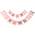 Close-up of pink Happy Birthday bunting banner with golden foil letters for party decor - Princess Pink Bronzing Happy Birthday