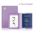 Lavender purple PU leather passport holder with gold airplane logo and card slots - Taro Purple