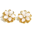 Orecchini retrò in acciaio inossidabile placcato oro 18K con fiori di conchiglia e perle - Orecchini a Bottone Doppio Strato con Fiori di Conchiglia / Oro