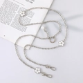 Silver metal chain strap with white flower charms and lobster clasp for crossbody bag - K3223 Silver Detachable Crossbody Chain White Flower / Long Style