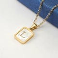 18K gold plated stainless steel square necklace with shell inlay and letter L pendant - Gold Letter L