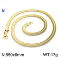 Golden stainless steel flat snake chain necklace 550x6mm coiled on white background - 6mm Gold 55cm