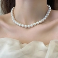 Elegant champagne high-luster pearl necklace for women with large 10mm round pearls - 10MM Pearl + Gold Tail Chain / Cream